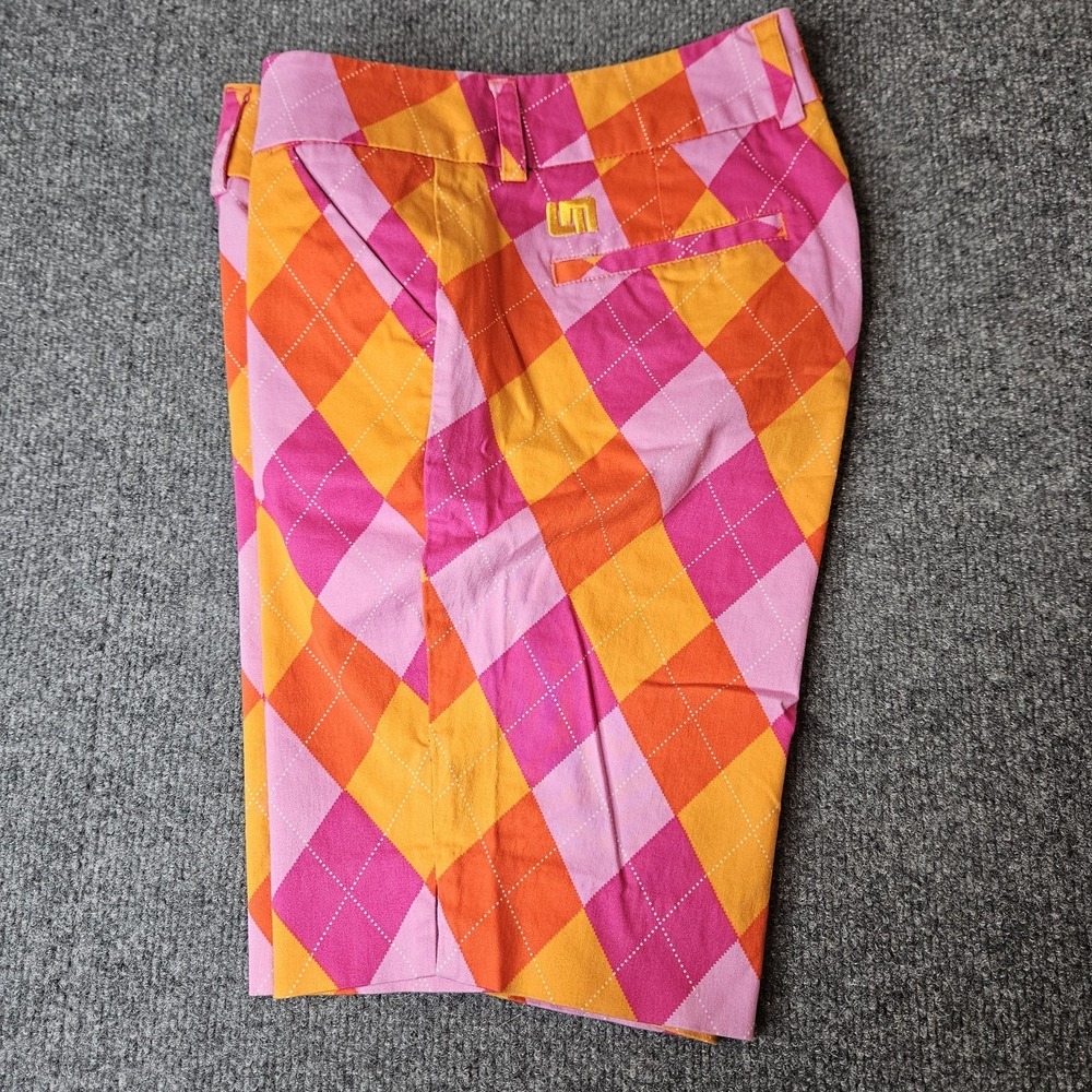 Loudmouth Golf Womens Rasberry Sorbet Bermuda Shorts Size 4 Argyle 9" Inseam